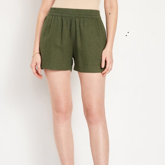NWT OLD NAVY Matching High-Waisted Striped Linen-Blend Shorts -- 3.5-inchOlive - Picture 2 of 9